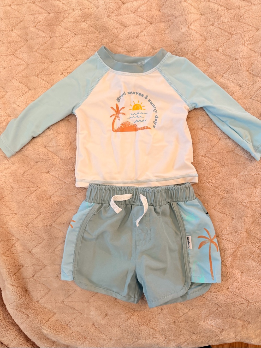 Gerber Children's Light Blue Palm Rash Guard Set - Cute Beach Swimwear